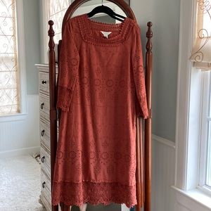 Incredibly beautiful eyelet and embroidered rust colored dress by Sundance.